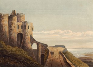 Dover Castle around 1850, castle near Dover, England, authentic, digitally restored reproduction