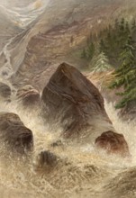 Torrent in Val Tournanche, a side valley of the Aosta Valley in Italy, around 1870, Italy,