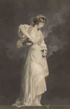 The virtues: temperance, standing female figure in antiquing clothing, depiction of the virtue of