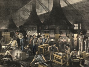 Industrial plant around 1890, glass blower, glass factory, authentic, digitally restored
