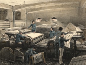 Industrial plant around 1890, press typography, production of printed products, authentic,