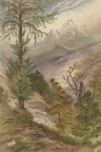 Landscape, valley in the area of Aosta, Aosta Valley, 1860, Italy, authentic, digitally restored