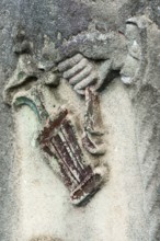 Coloured relief of a Levite pot on a tombstone, Jewish cemetery, since 1866, Czernowicz, Bukovina,