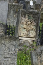 Tombstone, colored relief with Jewish symbols, Jewish cemetery, since 1866, Czernowicz, Bukovina,