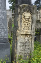 Tombstone and relief of a crown, Jewish cemetery, since 1866, Czernowicz, Bukovina, Ukraine