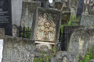Tombstone with reliefs of various Jewish symbols, Jewish cemetery, since 1866, Czernowicz,