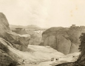 Landscape view showing the Capodimonte hill in Naples, around 1860, Italy, authentic, digitally
