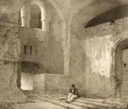 Lower Hall of Queen Joan's Palace, premises within the Palazzo Donn'Anna in Naples, 1830, Italy,