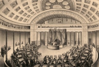 Senate Chamber, meeting room of the US Senate at the Capitol in Washington, D.C, around 1860,