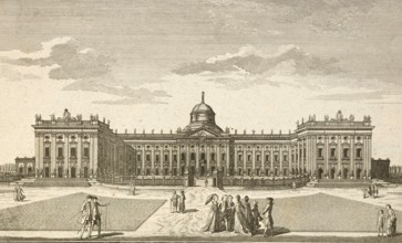 Royal Palace near Potsdam, main façade, seen from the colnoades, around 1850, Germany, authentic,