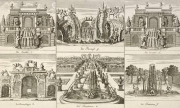 Grottoes and fountains in the ducal garden in Salzdahlum, Wolfenbüttel, around 1850, Germany,