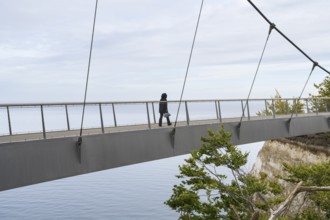 Single person on the skywalk, viewing platform at the Königsstuhl National Park Center, view of the