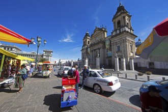 Street scene in the old town zone 1, in the back the cathedral or Catedral Metropolitana de