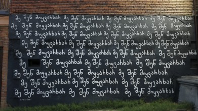 A wall that stands in white letters on a black background in McHedruli writing Ich liebe Dich,