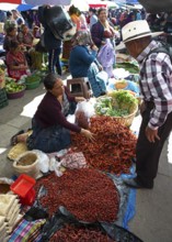 Mayan woman wearing traditional clothes at the market in Sololá, Highlands, Sololá Department,