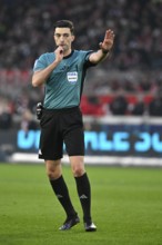 Referee Florian Badstübner gesture whistle at the mouth soccer Bundesliga, MHPArena, MHP Arena