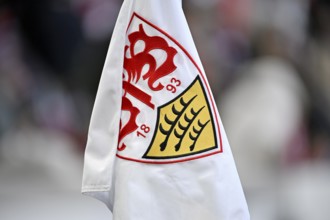 VfB Stuttgart corner flag, coat of arms, logo, soccer Bundesliga, MHPArena, MHP Arena Stuttgart,