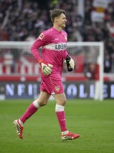 Goalkeeper Alexander Nuebel VfB Stuttgart (33) smiles Football Bundesliga, MHPArena, MHP Arena