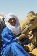 Berbers and dromedaries in the sand dunes, near Merzouga, Meknès-Tafilalet region, Erg Chebbi,