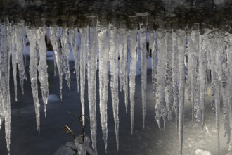 Ice crystals, icicles, frozen watercourse, Carinthia
