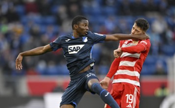 Foul, punch in the face, head-to-head duel action Bazoumana Toure TSG 1899 Hoffenheim (29) v Janik