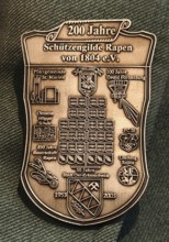 Traditional uniform with badge of the shooting guild Rapen from 1804, detail, House of History,