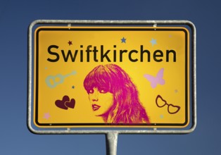 Ortschild Swiftkirchen, temporary nickname for the city of Gelsenkirchen at Taylor Swift's concerts