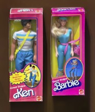 Figures of Ken and Barbie in original packaging, the most famous and best-selling dolls worldwide,