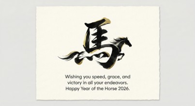 A minimal illustration of a fiery red horse racing through a traditional Chinese landscape,