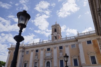 Senatorial Palace (Palazzo Senatorio) and lanterns in the foreground, Piazza del Campidoglio on the