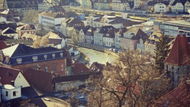 Bird's eye view of a city with a river and old buildings, Kronach, Upper Franconia