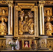 Side altar with portrait of Pope John Paul II, St. Mary's Church, 14th century, Krakow, Poland