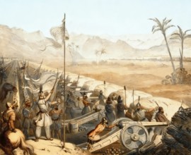 The defensive wall with field artillery cannons of the Sikh Empire, Battle of Ferozeshah, First