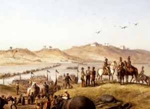 The British Army crossing the Sutlej River. First Anglo-Sikh War, 1845 The British army crossing