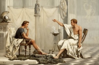Aristotle tutoring Alexander the Great, royal Academy of Macedon