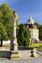 Trinity Column of the Trinity Fountain, St. Marienthal Abbey on the Neisse, Ostritz, Saxony,