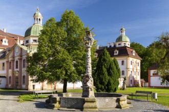 Trinity Column of the Trinity Fountain, St. Marienthal Abbey on the Neisse, Ostritz, Saxony,