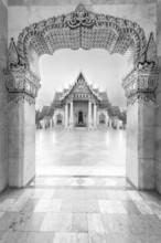 Marble temple, made of Carrara marble, Wat Benchamabopit, back of Ubosot, temple in the Dusit