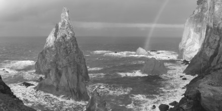 Sunset, rainbow at sea, volcanic peninsula, Ponta de São Lourenço, Ponta de Sao Lourenco, rocky
