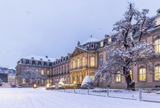New castle. Winter in Stuttgart. The city is wintry white early in the morning. Stuttgart,