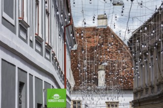Light bulbs for evening lighting between houses, Cluj-Napoca, Romania