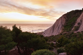 Scala dei Turchi chalk cliffs, coastline at sunset, Realmonte, Agrigento, Sicily, south coast,