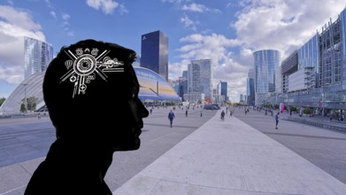 Symbol, future, building, designing, future, architect, engineer, technician, cyber robot, young