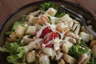 Classic Caesar salad, close-up, natural light, selective focus, horizontal