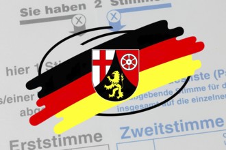 (Photo montage) Emblem of the state of Rhineland-Palatinate on a ballot paper
