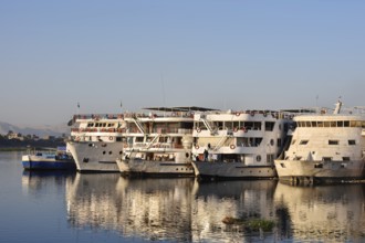 Nile cruise ships at a shipping pier, Luxor, Egypt