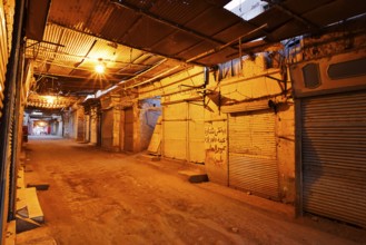 Illuminated bazaar at dawn, Esna, Egypt