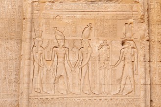 Relief of Emperor Tiberius and the gods, Nechbet, Buto and Khnum and the child god Heka, Chnum