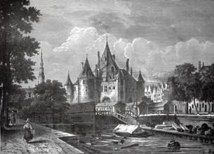 The fish market in Amsterdam, Holland, authentic, digitally restored reproduction from a 19th