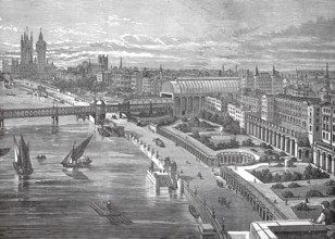London, City and Thames, England, authentic, digitally restored reproduction from a 19th century